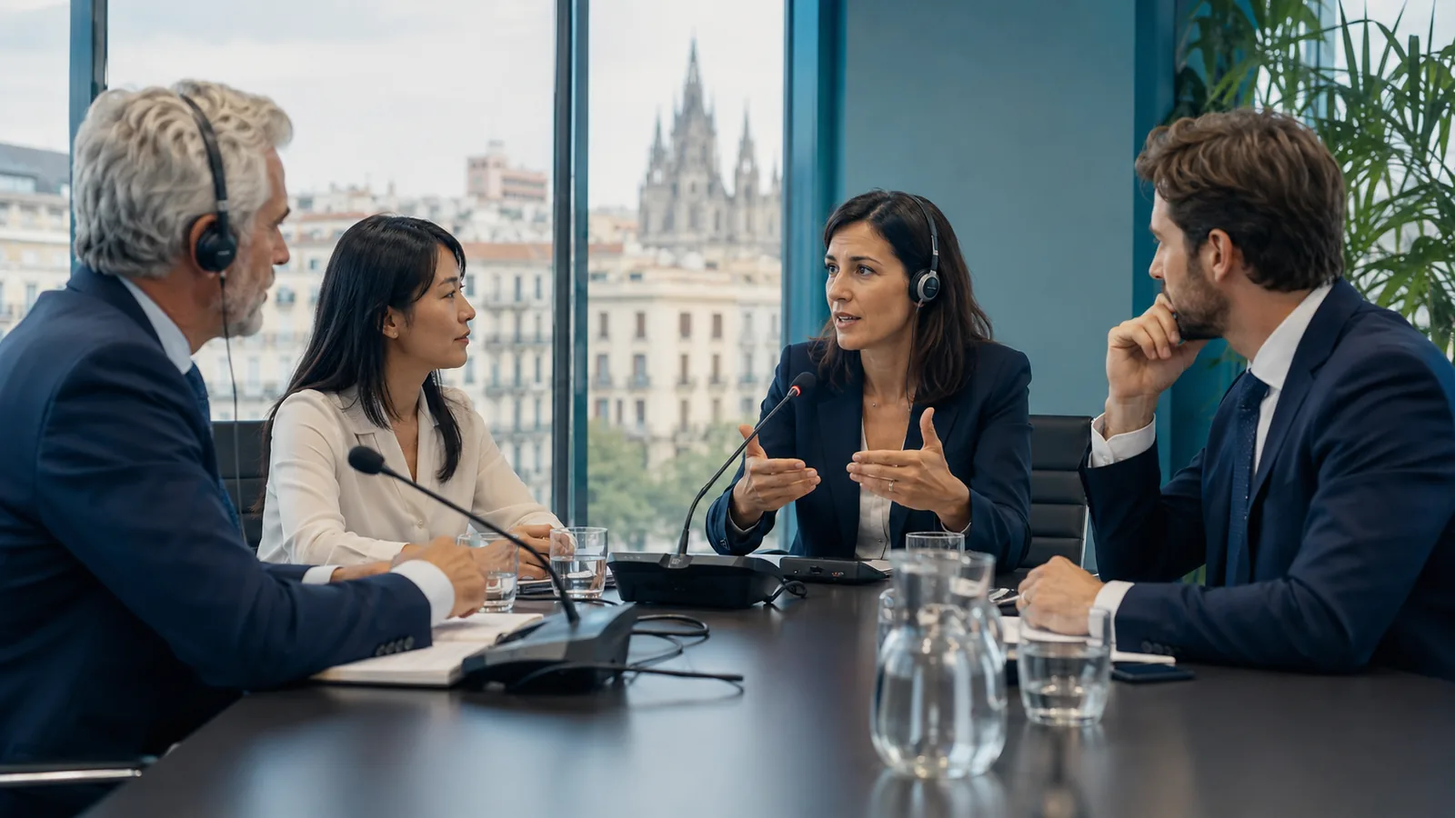 Servicio profesional de interpretación en una reunión internacional